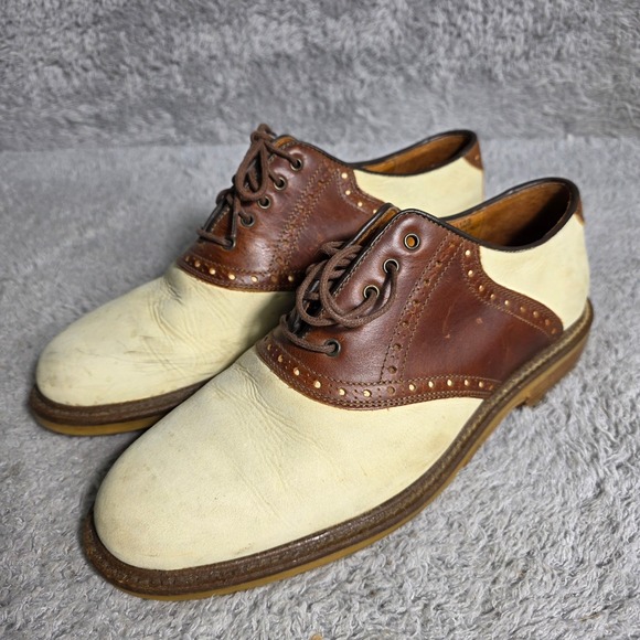 VTG Johnston & Murphy Saddle Oxford Shoes‎ Brown Cream Leather Made in Italy 9M